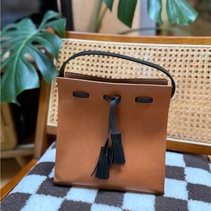 Elegant Tan Leather Wristlet with Tassels
